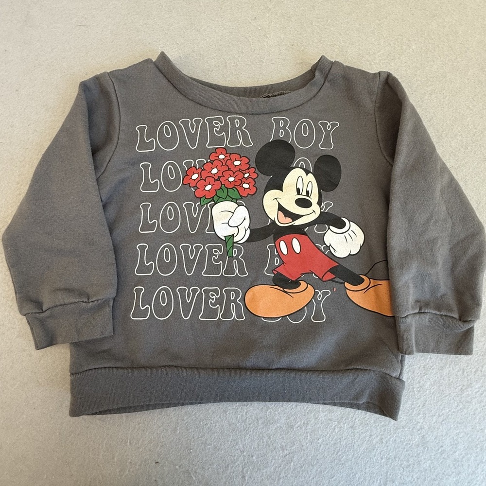 Disney Baby Mickey Mouse Sweatshirt‎ Lover Boy Grey Valentine's Day Toddler 24M